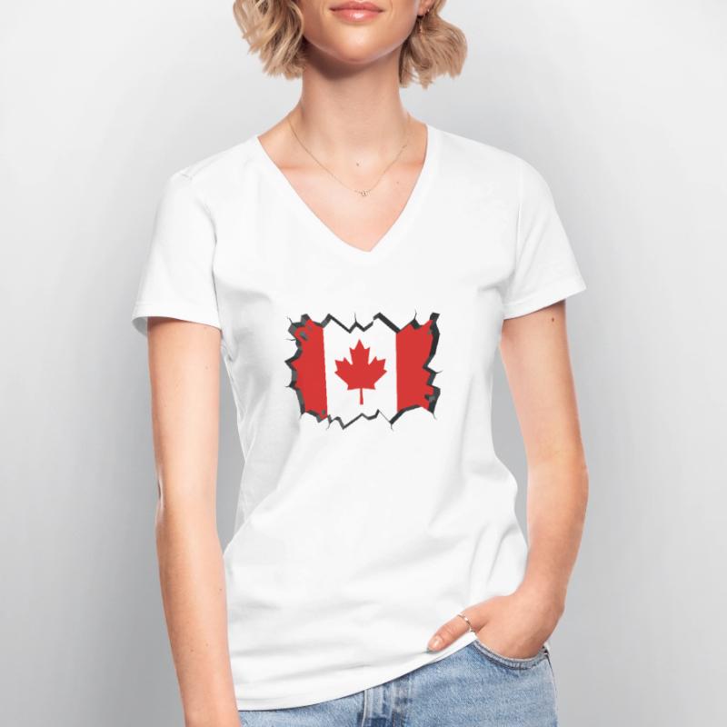 Drapeau du Canada Feuille d'érable Feuille d'érable Canada T-shirt col V Femme