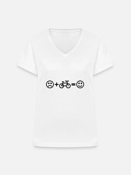 Fahrradfahrer Smiley - Frauen-T-Shirt mit V-Ausschnitt - Weiß