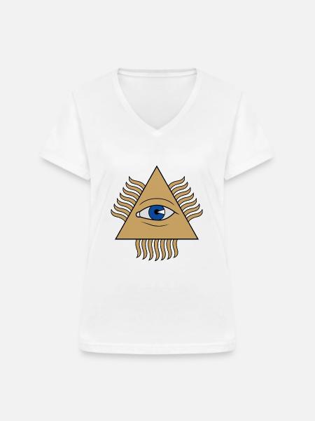 Auge Pyramide - Frauen-T-Shirt mit V-Ausschnitt - Weiß