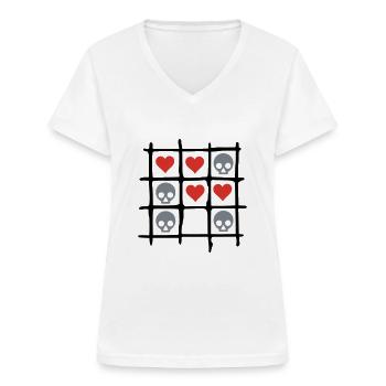 Totenkopf Herz Kaestchen - Women's V-neck T-shirt - white - Front - Lela (165cm)