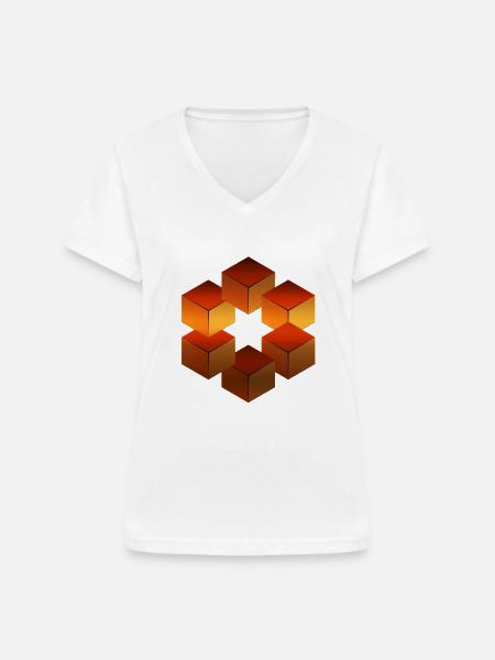 Optische Illusion - Frauen-T-Shirt mit V-Ausschnitt - Weiß