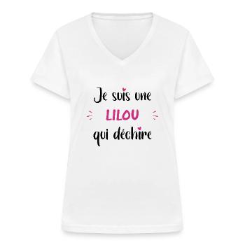 Je suis une lilou qui déchire - T-shirt col V Femme - blanc - Devant - Lela (165cm)