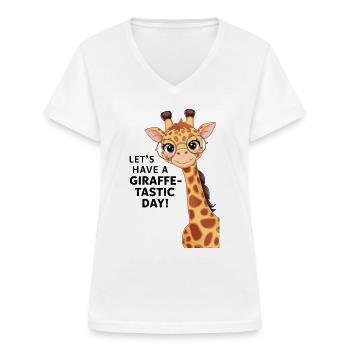 Let’s have a fantastic day - Funny giraffe - Women's V-neck T-shirt - white - Front - Lela (165cm)