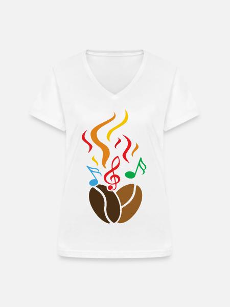 Kaffeebohnen mit Noten - Frauen-T-Shirt mit V-Ausschnitt - Weiß