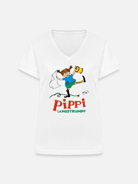 Pippi Langstrumpf Pippi Hat Spaß - Frauen-T-Shirt mit V-Ausschnitt - Weiß