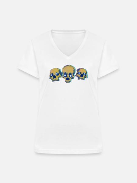 Drei Totenschädel - Frauen-T-Shirt mit V-Ausschnitt - Weiß