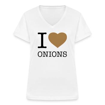 I LOVE ONIONS Zwiebeln - Frauen-T-Shirt mit V-Ausschnitt - Weiß - Vorne - Lela (165cm)