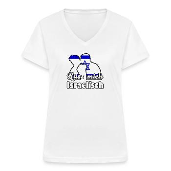 Küss mich Israelisch Geschenk - Frauen-T-Shirt mit V-Ausschnitt - Weiß - Vorne - Lela (165cm)