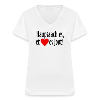 Haupsaach es et Hätz es joot - Kölsche Sprüche - Frauen-T-Shirt mit V-Ausschnitt - Weiß - Vorne - Lela (165cm)