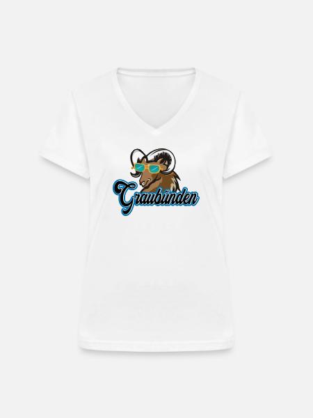 Graubünden Steinbock Stil - Frauen-T-Shirt mit V-Ausschnitt - Weiß