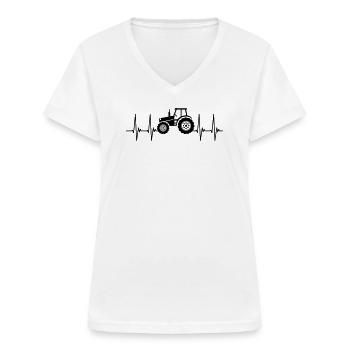 EKG, Traktor, Landwirt, traktorfahren, Herzschlag - Frauen-T-Shirt mit V-Ausschnitt - Weiß - Vorne - Lela (165cm)