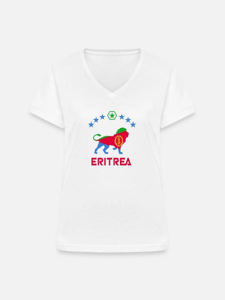 Eritrea Löwen Design - Frauen-T-Shirt mit V-Ausschnitt - Weiß