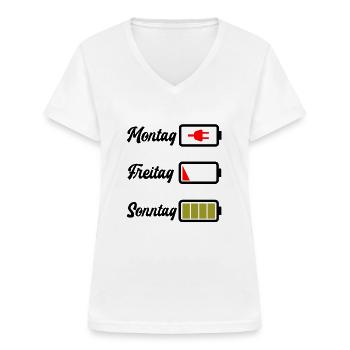 Batterie leer Akku Montag Freitag Sonntag - Frauen-T-Shirt mit V-Ausschnitt - Weiß - Vorne - Lela (165cm)