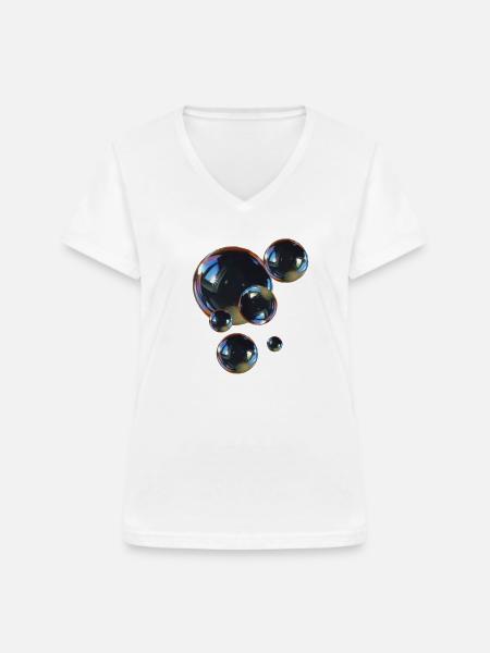 Reflektierende Blasenkunst - Frauen-T-Shirt mit V-Ausschnitt - Weiß