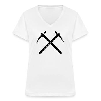 Zwei Spitzhacken gekreuzt - Frauen-T-Shirt mit V-Ausschnitt - Weiß - Vorne - Lela (165cm)