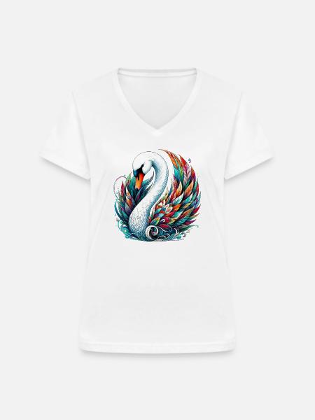 Schwan - Frauen-T-Shirt mit V-Ausschnitt - Weiß