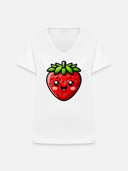 Erdbeeren Erdbeeren - Frauen-T-Shirt mit V-Ausschnitt - Weiß