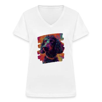 Poodle - Women's V-neck T-shirt - white - Front - Lela (165cm)