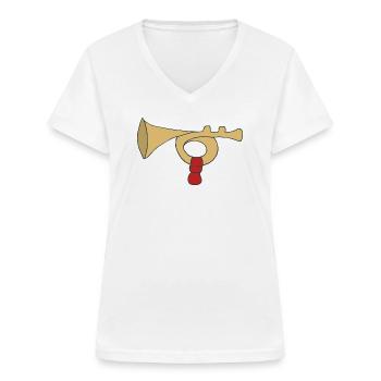 Vintage Trombone with Red Handle - Women's V-neck T-shirt - white - Front - Lela (165cm)