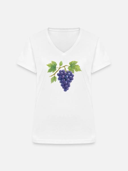 Weintrauben Wasserfarben Illustration - Frauen-T-Shirt mit V-Ausschnitt - Weiß