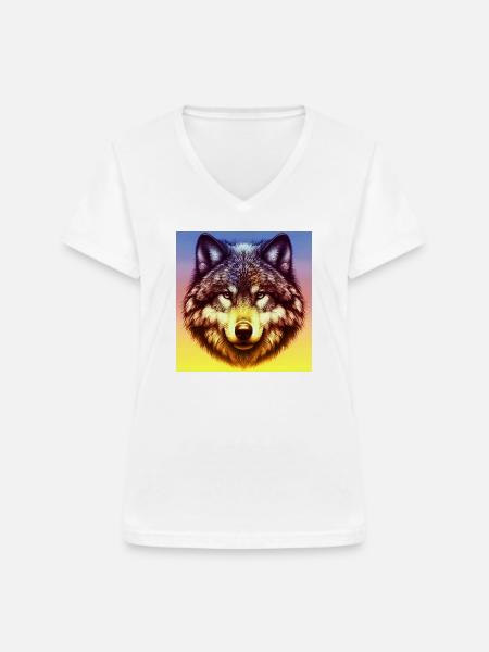 Wolf - Frauen-T-Shirt mit V-Ausschnitt - Weiß