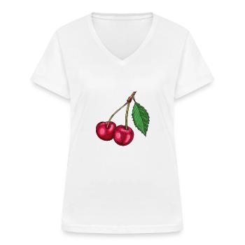 MEINE KIRSCHE - Frauen-T-Shirt mit V-Ausschnitt - Weiß - Vorne - Lela (165cm)