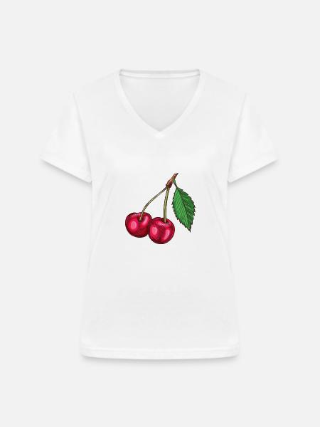 MEINE KIRSCHE - Frauen-T-Shirt mit V-Ausschnitt - Weiß