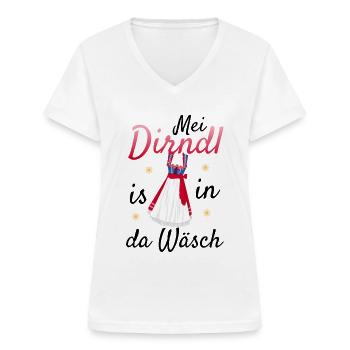 Dirndl Tracht | Mei Dirndl is in da - Frauen-T-Shirt mit V-Ausschnitt - Weiß - Vorne - Lela (165cm)