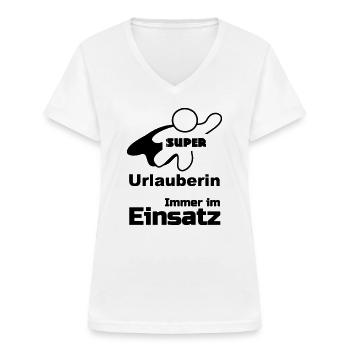 Super Urlauberin Geschenk - Frauen-T-Shirt mit V-Ausschnitt - Weiß - Vorne - Lela (165cm)