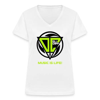 OLI CAPP - MUSIC IS LIFE LOGO - T-shirt col V Femme - blanc - Devant - Lela (165cm)