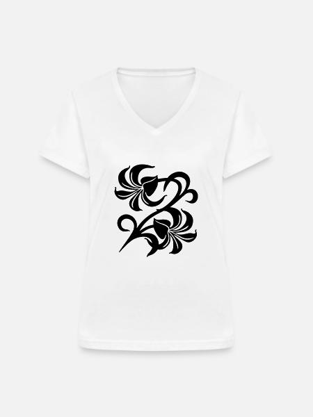 Lilies - Frauen-T-Shirt mit V-Ausschnitt - Weiß