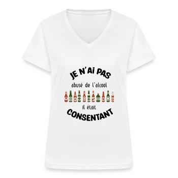 Je n'ai pas abusé de l'alcool, il était consentant - T-shirt col V Femme - blanc - Devant - Lela (165cm)