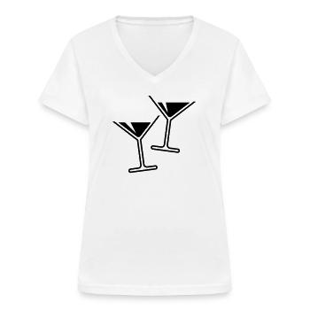 2 Cocktailgläser / Cocktail / Martini – (Black) - Frauen-T-Shirt mit V-Ausschnitt - Weiß - Vorne - Lela (165cm)