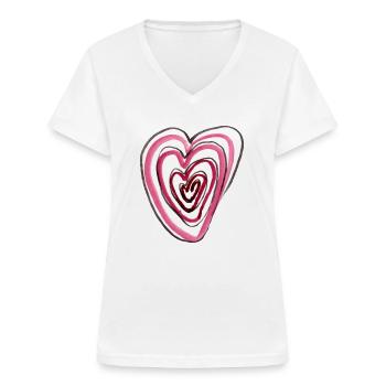Herz in Herz - Frauen-T-Shirt mit V-Ausschnitt - Weiß - Vorne - Lela (165cm)