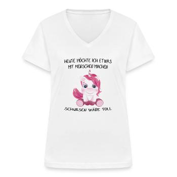 Einhorn heute möchte ich was mit menschen machen - Frauen-T-Shirt mit V-Ausschnitt - Weiß - Vorne - Lela (165cm)