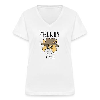 Meowdy Y’all - T-shirt col V Femme - blanc - Devant - Lela (165cm)