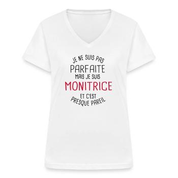 Pas parfaite mais monitrice - T-shirt col V Femme - blanc - Devant - Lela (165cm)