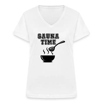 Sauna Zeit Spruch Wellness Spa Saunieren - Frauen-T-Shirt mit V-Ausschnitt - Weiß - Vorne - Lela (165cm)
