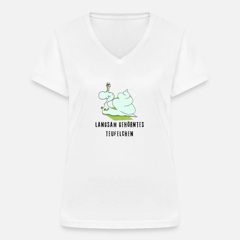 langsam gehörntes Teufelchen - Frauen-T-Shirt mit V-Ausschnitt - Weiß