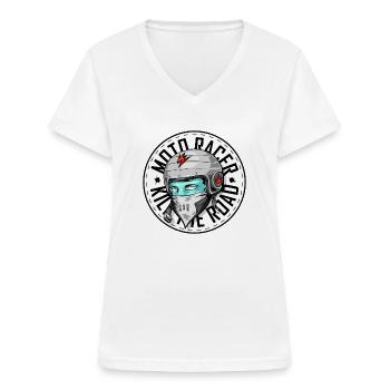 Moto racer - kill the road - Women's V-neck T-shirt - white - Front - Lela (165cm)