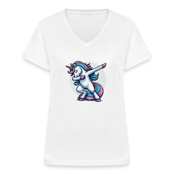 Unicorn Dabbing Einhorn - Frauen-T-Shirt mit V-Ausschnitt - Weiß - Vorne - Lela (165cm)