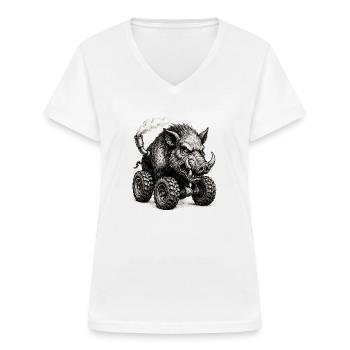 Wildschwein - Frauen-T-Shirt mit V-Ausschnitt - Weiß - Vorne - Lela (165cm)