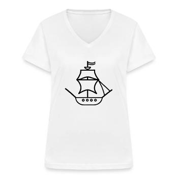 Bateau pirate - T-shirt col V Femme - blanc - Devant - Lela (165cm)
