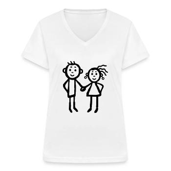 Pair - frères et sœurs - T-shirt col V Femme - blanc - Devant - Lela (165cm)