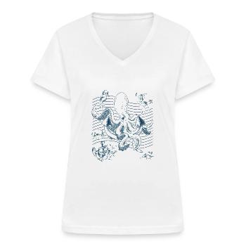Oktopus-Taucher Fans der Meereswelt - Frauen-T-Shirt mit V-Ausschnitt - Weiß - Vorne - Lela (165cm)