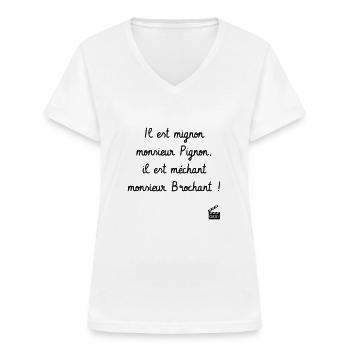 Il est mignon monsieur Pignon - Le Dîner de cons - T-shirt col V Femme - blanc - Devant - Lela (165cm)