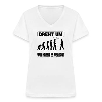 Evolution - Wir haben es versaut - Frauen-T-Shirt mit V-Ausschnitt - Weiß - Vorne - Lela (165cm)