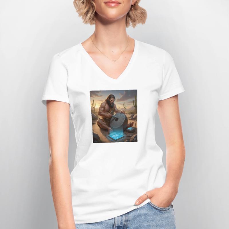 Caveman Tech Support – Das erste Tutorial Frauen-T-Shirt mit V-Ausschnitt