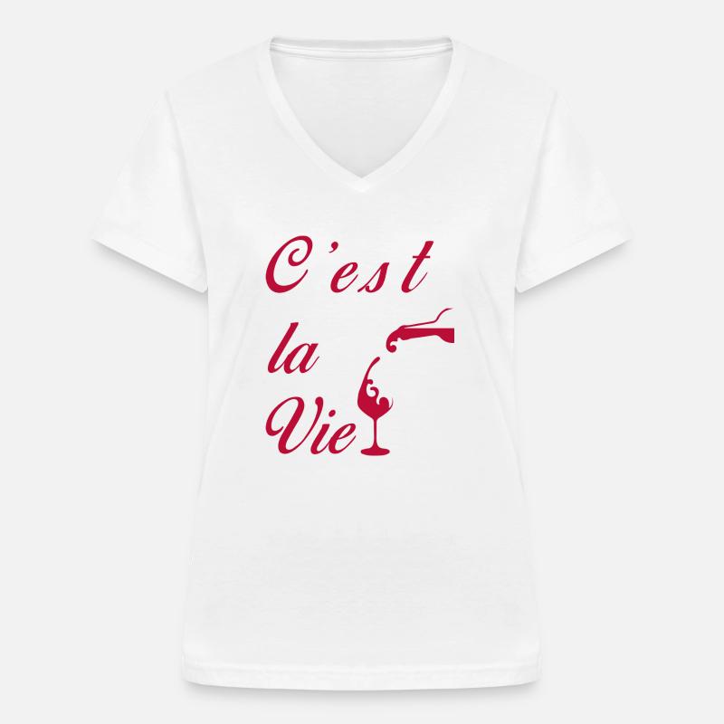 c est la vie - Maglietta da donna con scollo a V - bianco