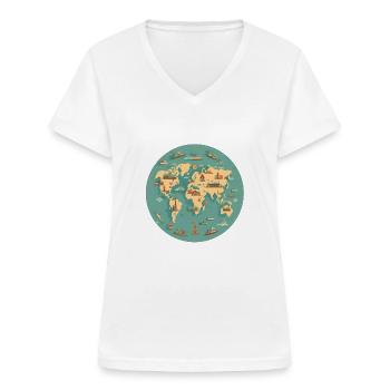 Weltkarte - Frauen-T-Shirt mit V-Ausschnitt - Weiß - Vorne - Lela (165cm)